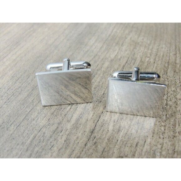 Signed Swank Polished Stainless Steel Silver Tone Cufflinks Rectangle - Picture 2 of 7